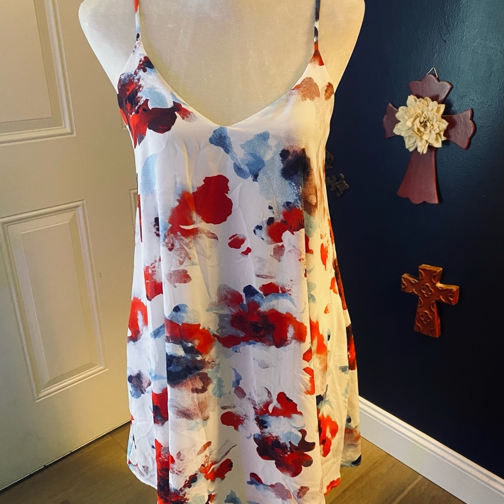 Blue, White and Red Floral Slip Dress